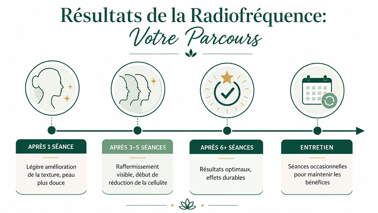 Un graphique illustrant le parcours des résultats d'un traitement par radiofréquence, de la première séance à l'entretien.