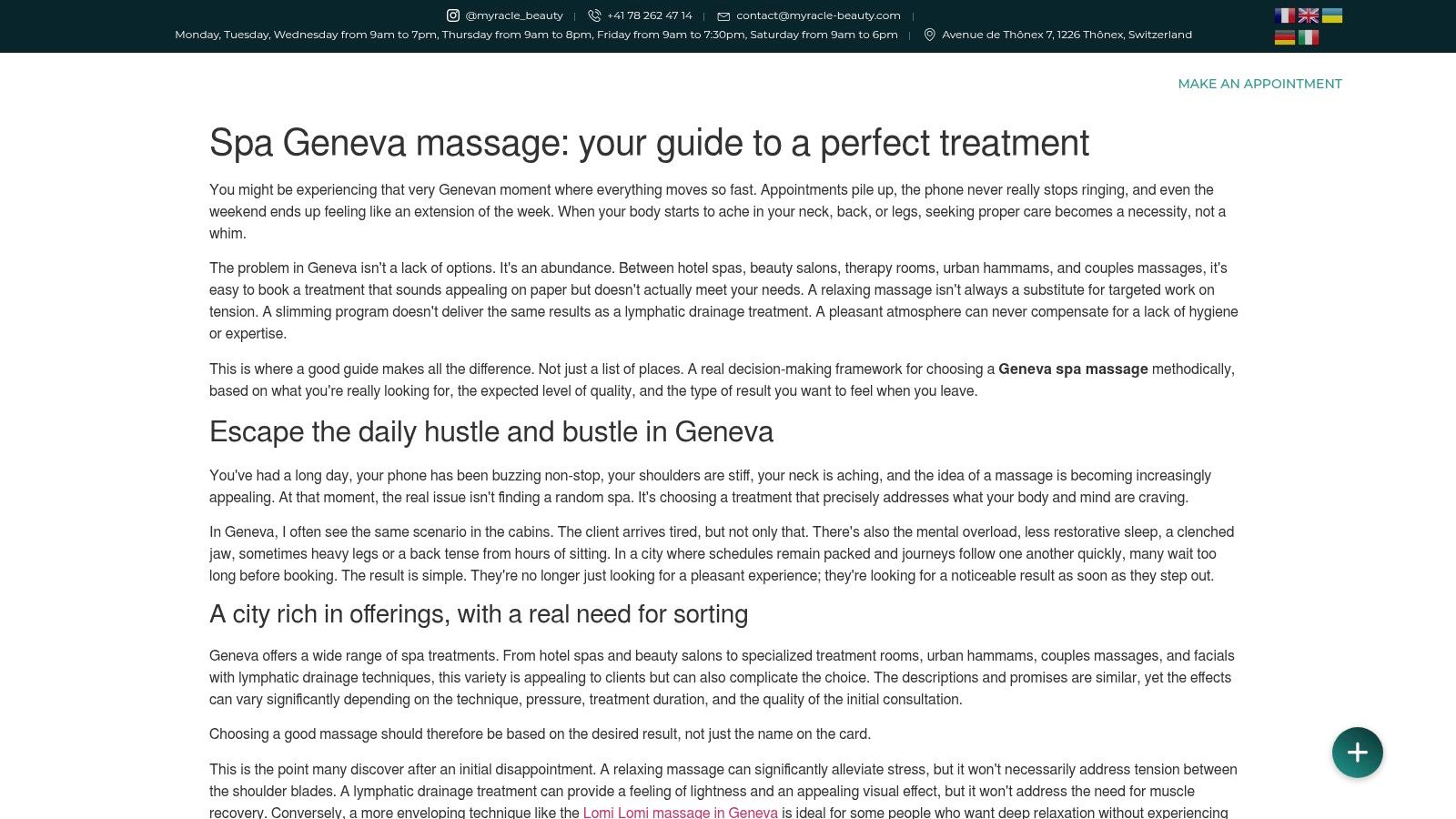 Spa Genève massage pour un soin parfaitement adapté